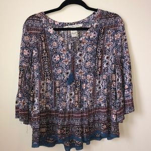 Colorful blouse with lace detailing
